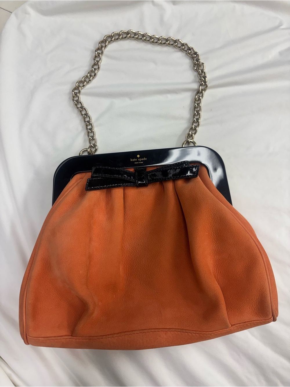 Kate Spade Orange/Black Garance Doré Suede Kisslock Shoulder Bag